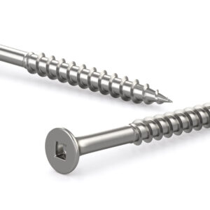 Vis bois traité en acier inoxydable, tête trompette, embout carré, gros filet, pointe bois régulier